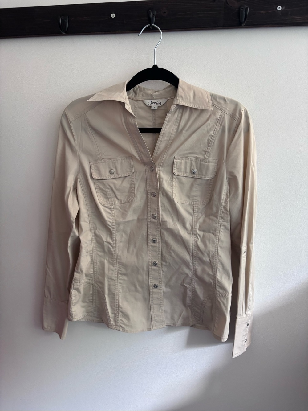 Jessica Beige/ Khaki Long Sleeve Button-Down Casual Shirt US 6 Women’s